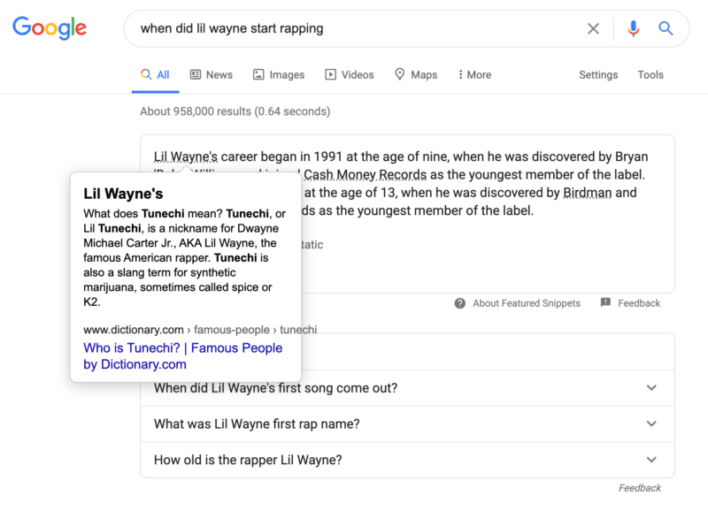 Google SERP Feature Snippet - Contextual Links
