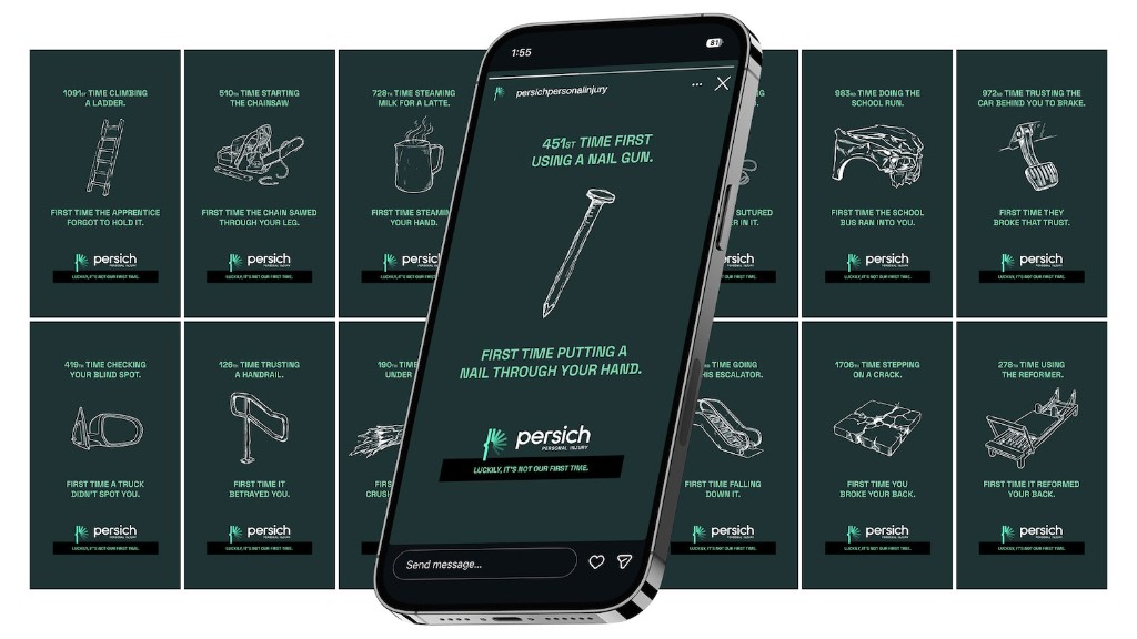 Persich Personal Injury social ads: first-time lines including using a nail gun