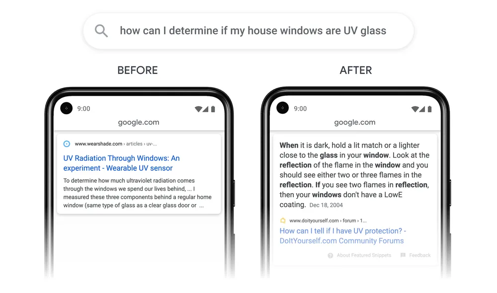 Comparison of Google passages update on mobiles